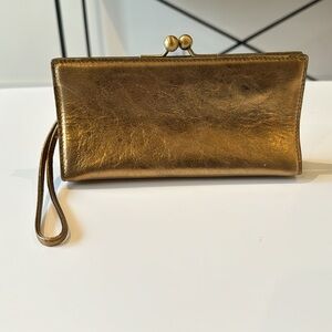 Burberry gold clutch/wristlet